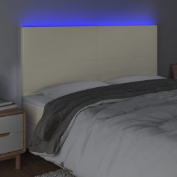 vidaXL Hoofdbord LED 200x5x118/128 cm kunstleer crèmekleurig