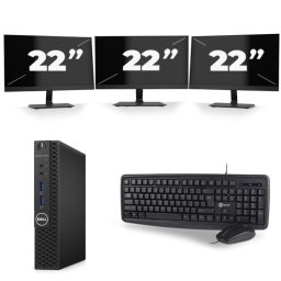 Dell OptiPlex 3070 Micro USFF - Intel Core i5-9e Generatie - 8GB RAM - 256GB SSD - Windows 11 + 3x 22 inch Monitor