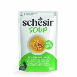 Voordeelpakket: 24x40g Schesir Kattensoep Kip met wortels en pompoen natvoer voor katten