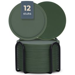 Castagnola Siliconen Onderzetters – Onderzetters voor Glazen – Design Onderzetters met Houder – Onderzettersset – Anti Slip - Set van 12 – Groen