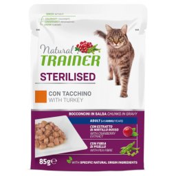24 x 85 g Natural Trainer Adult Sterilised Turkey Wet Cat Food