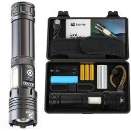 Oplaadbare LED Zaklamp - 5000 Lumen - Duurzaam en Waterdicht - 26650 Batterij - COB Verlichting - Opbergdoos - Holster
