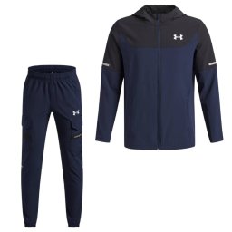 Under Armour Tech Utility Woven Trainingspak Full-Zip Kids Donkerblauw Zwart Zilver