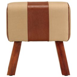 vidaXL Bankje turnbok 38 cm echt leer en massief mangohout bruin