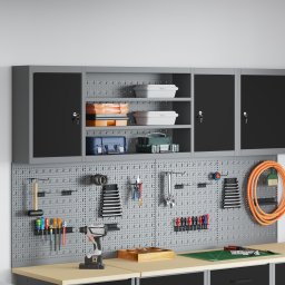 vidaXL Gereedschapskast met plank Zwart en Grijs 150 x 20 x 55 cm