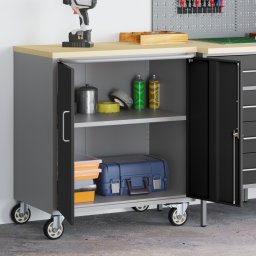 vidaXL Trolley Rolling Workbench Zwart en Grijs 75 x 45 x 85 cm