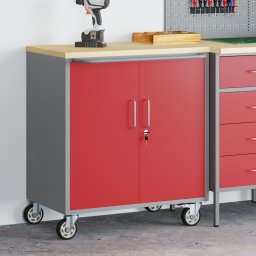 vidaXL Trolley Rolling Workbench Rood en Grijs 75 x 45 x 85 cm