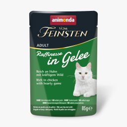 Voordeelpakket: 24x85g Animonda Vom Feinsten Adult Raffinesse in gelei rijk aan kip met wild natvoer voor katten