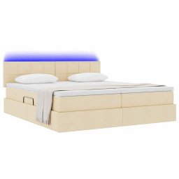 vidaXL LED Opslagbed met Matras Crème 200 x 200 cm Stof