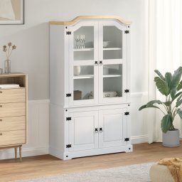 vidaXL Vitrinekast Wit 103,5 x 42 x 180 cm Massief grenenhout