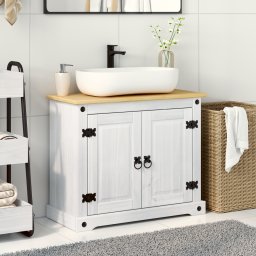 vidaXL Wastafelkast Wit 73 x 33 x 60 cm Massief grenenhout
