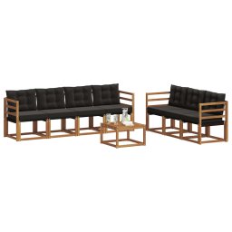 vidaXL Buiten bankenset 8 st Naturel en Zwart 59 x 59 x 37 cm