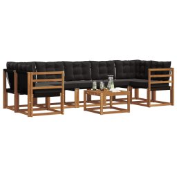 vidaXL Buiten bankenset 8 st Naturel en Zwart 59 x 59 x 37 cm