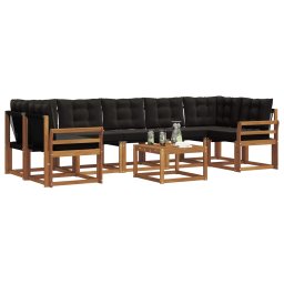 vidaXL Buiten bankenset 8 st Naturel en Zwart 59 x 59 x 37 cm