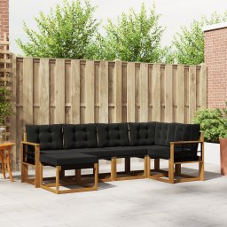vidaXL Buiten bankenset 6 st Natuurlijk en Zwart