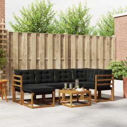 vidaXL Buiten bankenset 7 st Natuurlijk en Zwart