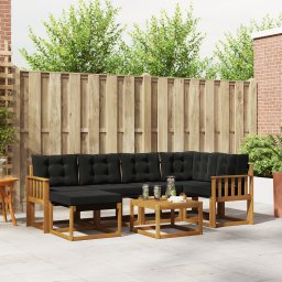 vidaXL Buiten bankenset 7 st Natuurlijk en Zwart