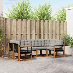 vidaXL Buiten bankenset 6 st Naturel en lichtgrijs