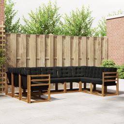 vidaXL Buiten bankenset 9 st Natuurlijk en Zwart