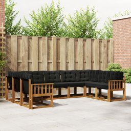 vidaXL Buiten bankenset 9 st Natuurlijk en Zwart