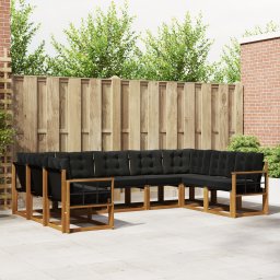 vidaXL Buiten bankenset 9 st Natuurlijk en Zwart