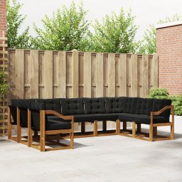 vidaXL Buiten bankenset 9 st Natuurlijk en Zwart