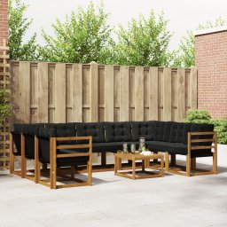 vidaXL Buiten bankenset 10 st Natuurlijk en Zwart