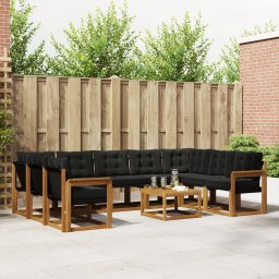 vidaXL Buiten bankenset 10 st Natuurlijk en Zwart