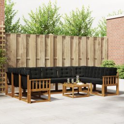 vidaXL Buiten bankenset 10 st Natuurlijk en Zwart