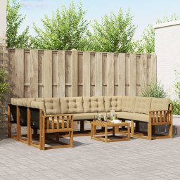 vidaXL Buiten bankenset 10 st Natuurlijk en Beige