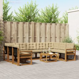 vidaXL Buiten bankenset 10 st Natuurlijk en Beige