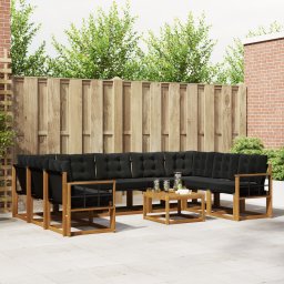 vidaXL Buiten bankenset 10 st Natuurlijk en Zwart