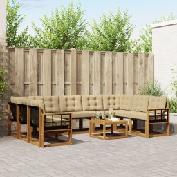 vidaXL Buiten bankenset 10 st Natuurlijk en Beige