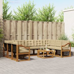 vidaXL Buiten bankenset 10 st Natuurlijk en Beige