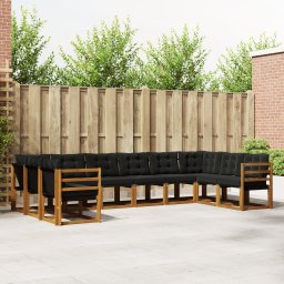 vidaXL Buiten bankenset 10 st Natuurlijk en Zwart