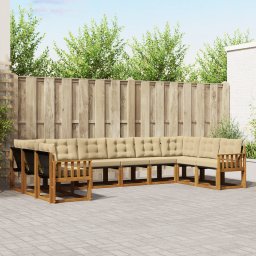 vidaXL Buiten bankenset 10 st Natuurlijk en Beige