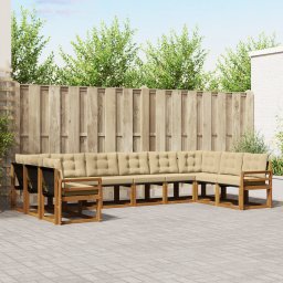 vidaXL Buiten bankenset 10 st Natuurlijk en Beige