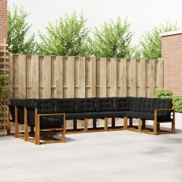 vidaXL Buiten bankenset 10 st Natuurlijk en Zwart