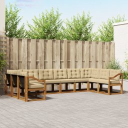 vidaXL Buiten bankenset 10 st Natuurlijk en Beige