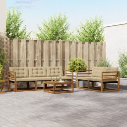 vidaXL Buiten bankenset 6 st Natuurlijk en Beige