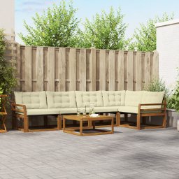 vidaXL Buiten bankenset 6 st Natuurlijk en Crème