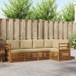 vidaXL Hoekbank Set 5 pcs Natuurlijk en Beige Massief Acaciahout