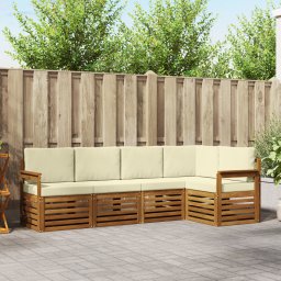 vidaXL Hoekbank Set 5 pcs Natuurlijk en Crème Massief Acaciahout