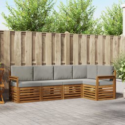 vidaXL Hoekbank Set 5 pcs Natuurlijk en Lichtgrijs Massief Acaciahout