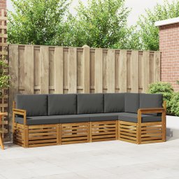 vidaXL Hoekbank Set 5 pcs Natuurlijk en Antraciet Massief Acaciahout