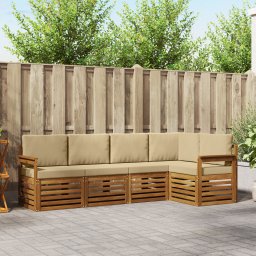 vidaXL Hoekbank Set 5 pcs Natuurlijk en Beige Massief Acaciahout