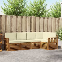 vidaXL Hoekbank Set 5 pcs Natuurlijk en Crème Massief Acaciahout