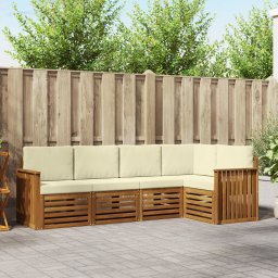 vidaXL Hoekbank Set 5 pcs Natuurlijk en Crème Massief Acaciahout