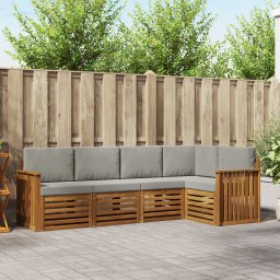 vidaXL Hoekbank Set 5 pcs Natuurlijk en Lichtgrijs Massief Acaciahout