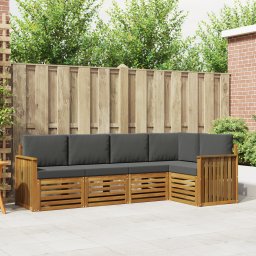 vidaXL Hoekbank Set 5 pcs Natuurlijk en Antraciet Massief Acaciahout